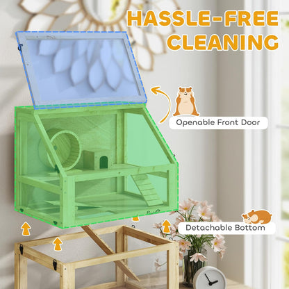 PawHut Wooden Hamster Cage, 3 Tier Small Animal Cage with Detachable 12.6" Deep Bottom, Hut, Seesaw, Exercise Wheel, Ramps, Hamster Habitat for Dwarf, Gerbil, 24" x 16" x 29.5"