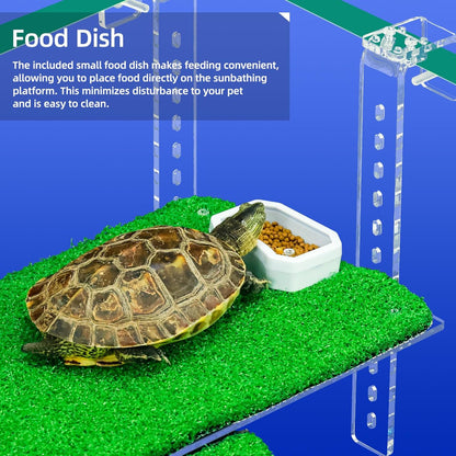 Adjustable Hanging Turtle Dock with Anti-Slip Artificial Grass Basking Platform Sturdy Acrylic Ramp for Aquatic Turtles, Compatible with Various Tank Sizes, Easy Setup (Transparent, 11x5.8 Inch)