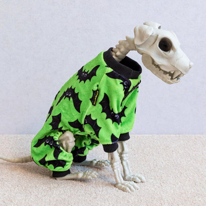 Fitwarm Halloween Bat Dog Pajamas, Funny Costumes for Small Dogs Boy Girl, Pet Outfit, Lime Green, Black, XL