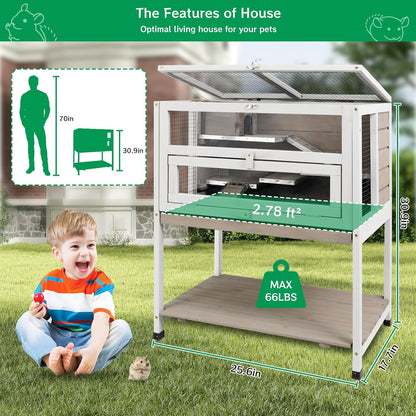 Guinea Pig Cages Wooden Hamster Cage Indoor with Stand and Storage Outdoor Small Animals Habitat with Metal Edges Ramps Hideout House,No Leak and Pull Out Tray, Easy Clean