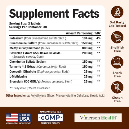 Glucosamine Chondroitin MSM – Joint Support Supplement for Women and Men with Glucosamine Sulfate 1500 mg, Chondroitin and MSM – for Cartilage, Joint Health and Flexibility – 90 Tablets