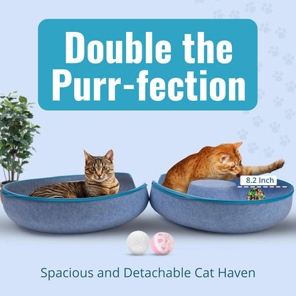 Okoco Cat Tunnel Bed for Indoor Cats Large, 24" Peekaboo Cat Cave Donut Bed for Pets up to 45lbs, 2-in-1 Round Tube with Hanging Ball Toy & Removable Machine Washable Parts (Light Blue)