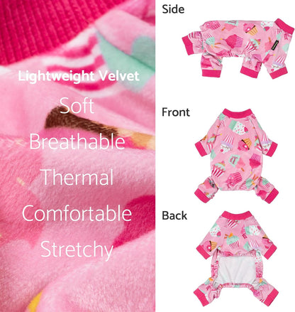 Fitwarm Cupcake Dog Pajamas, Birthday Outfit for Small Dogs Girl, Cozy Pet Onesie with Feet, Pink, Large