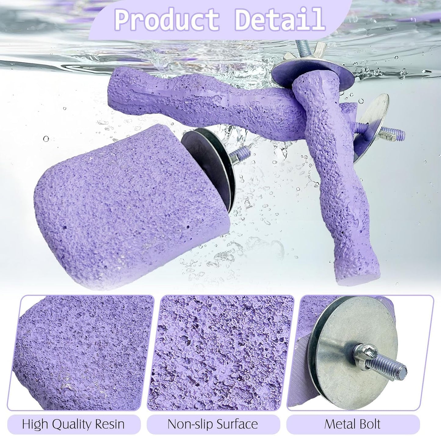 PINVNBY 5 Pack Bird Perch Resin Bird Beak Grinding Stone Parrot Cage Perch Stand Platform Foot Claws Trimmer Chew Toy Bird Cage Accessories for Budgie Cockatiel Conure Lovebird Finch (Purple)