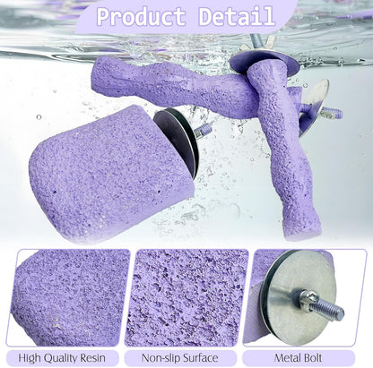 PINVNBY 5 Pack Bird Perch Resin Bird Beak Grinding Stone Parrot Cage Perch Stand Platform Foot Claws Trimmer Chew Toy Bird Cage Accessories for Budgie Cockatiel Conure Lovebird Finch (Purple)