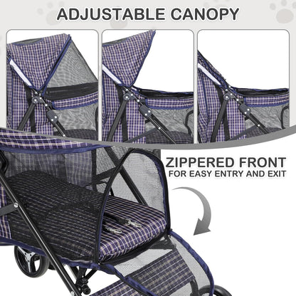 MoNiBloom 4 Wheels Pet Stroller, Easy-Fold Umbrella Shaped Dog Cat Jogger Stroller w/Storage Bag & Visible Mesh for Small/Medium Dogs Cats Plaid