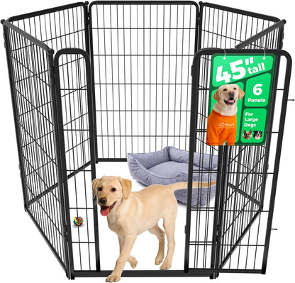 FXW Homeplus Unleashed Indoor Dog Playpen - Stress-Free and Safe Play, Heavy Duty 45 Inch 6 Wire Panels Dog Pen for Large Dogs, Black│Patented