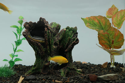 AQUA KT Aquarium Landscape Tree Stump Trunk Hollow Betta Cichlid Cave Rocks for Fish Hiding Tank Decoration Decorations