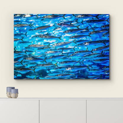 wall26 Canvas Print Wall Art Close Up Sardine School of Fish Underwater Nature Animals Photography Realism Rustic Scenic Landscape Wilderness Earth for Living Room, Bedroom, Office - 32"x48"
