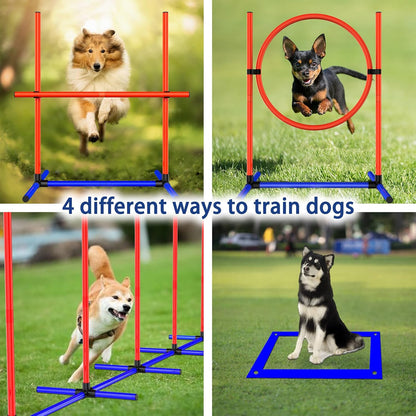 4 Sets Pets Agility Training Equipment, Adjustable Dog Hoop, Dog Jump, Weave Poles and Pause Box，with Independent Packaging(4 Sets)
