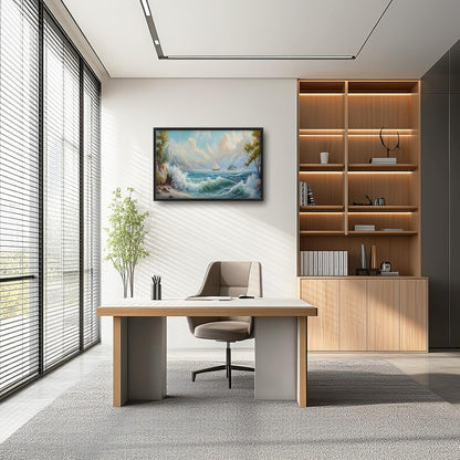 Framed Large Sailboat Wall Art for Living Room, Oversized Sea Coastal Wall Decor Beach Nautical Canvas Painting Seascape Pictures Home Decoration for Living Room Bedroom Office 36"x24"