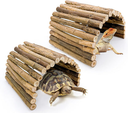 BNOSDM 2PCS Reptile Hideout Wooden Bridge 7.5"x13.4" Lizard Hide Caves Bearded Dragon Habitat Accessories for Gecko Snake Frog Chameleon Iguana Tortoise