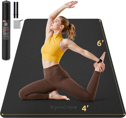 Extra Large Yoga Mat - 72"x35", 72"x48", 78"x57" - Wide TPE Exercise Mat for Home, Stretching, Couples & Family Workouts - 6-12mm Thick, Non-Slip & Waterproof - with Carry Bag and Straps