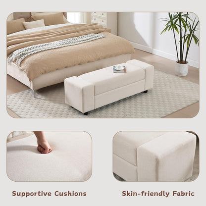 Storage Ottoman Bench,55 Inch End of Bed Linen Bench with Large Storage for Bedroom/Living Room/Entryway/Closet(Beige)