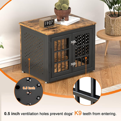 26" Heavy Duty Dog Crate Furniture for Small Dogs, Metal Kennel for High Anxiety Dogs, Chew Proof Pet Cage Indoor, Decorative Dog Kennel End Table