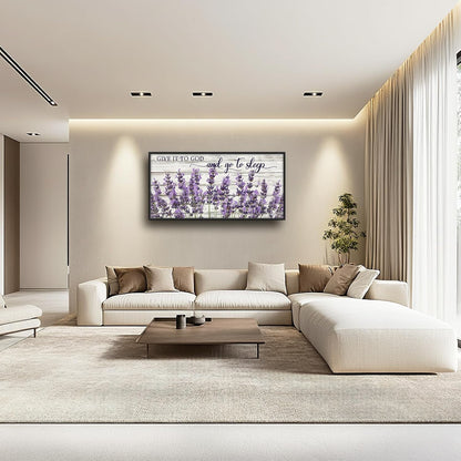 Large Lavender Wall Art for Living Room, Framed Oversized Rustic Floral Wall Decor Christian Give It To God Canvas Painting Modern Artwork for Living Room Bathroom Bedroom Office Dining Room 60"x30"