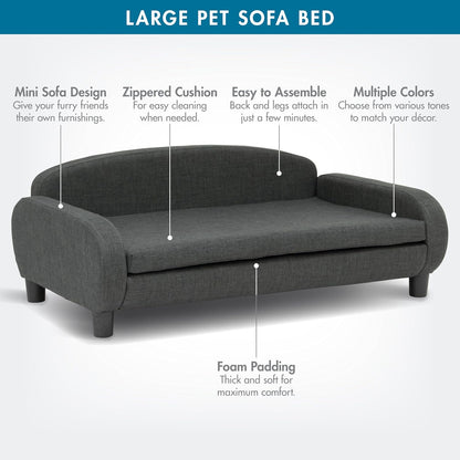 Paws & Purrs Multi-Cat Sofa Bed – 41.5″ Wide Elevated Pet Couch with 3″ Foam Mattress, Removable Machine-Washable Cover – Stylish Indoor Pet Furniture for Two or More Cats and Dogs, Gray