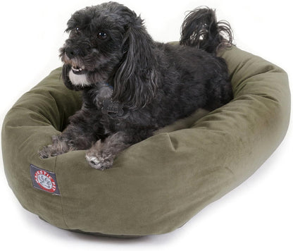 Majestic Pet 24 Inch Suede Calming Dog Bed Washable 24x19x7 (Inch) – Cozy Soft Round Donut Dog Bed with Spine Support for Dogs to Rest Their Head - Pet Bed Small – Sage