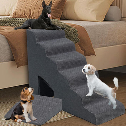 Dog Stairs & Steps Ramps for High Beds 30 inches High Tall, LitaiL 6 Step Pet Stairs Steps for Small Large Dogs, Non-Slip Dog Ramps with 3 Pack Ramps for Staircase