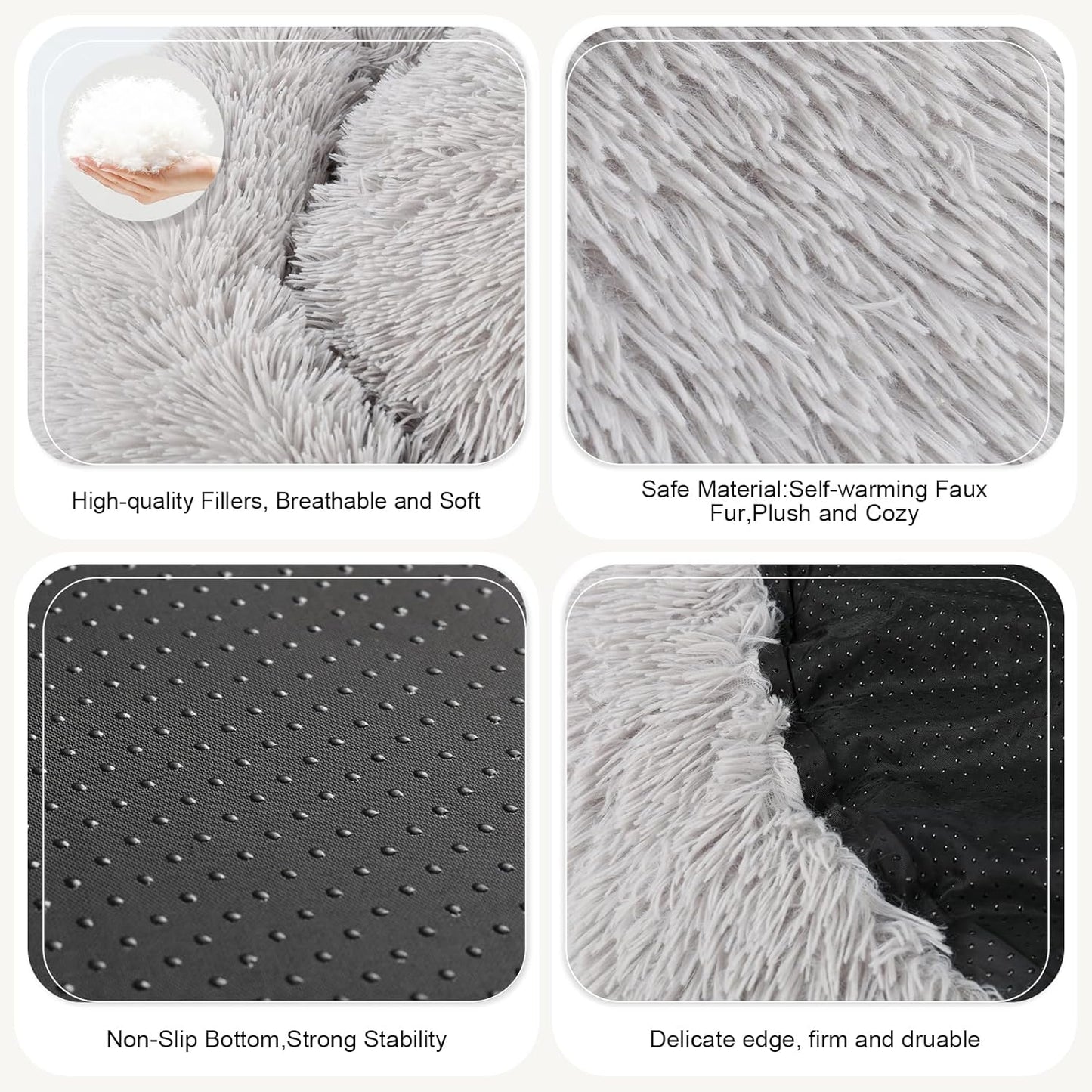 Dog Bed, Cat Calming Bed, Faux Fur Pillow Pet Donut Cuddler Round Plush Bed for Large Medium Small Dogs and Cats