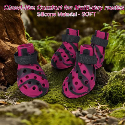 Dog Shoes for Hot Pavement and Snow, Silicone Dog Booties for Small Medium Large Dogs, Waterproof Paw Protectors- Non-Slip, Adjustable Straps, Dog Boots for Beach/Rain/Hiking (Black Pink, S)