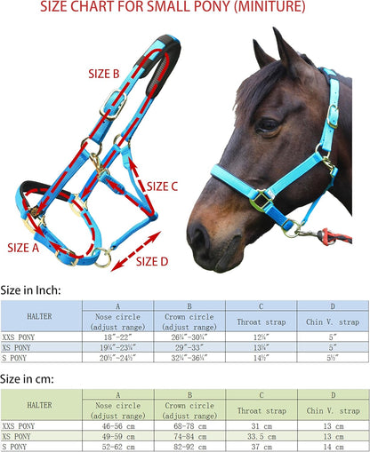 T TEKE Adjustable Horse Halters by Heavy Duty Soft Nylon, Padded with Anti-rubbing Waffle Neoprene on Both Crown & Nose