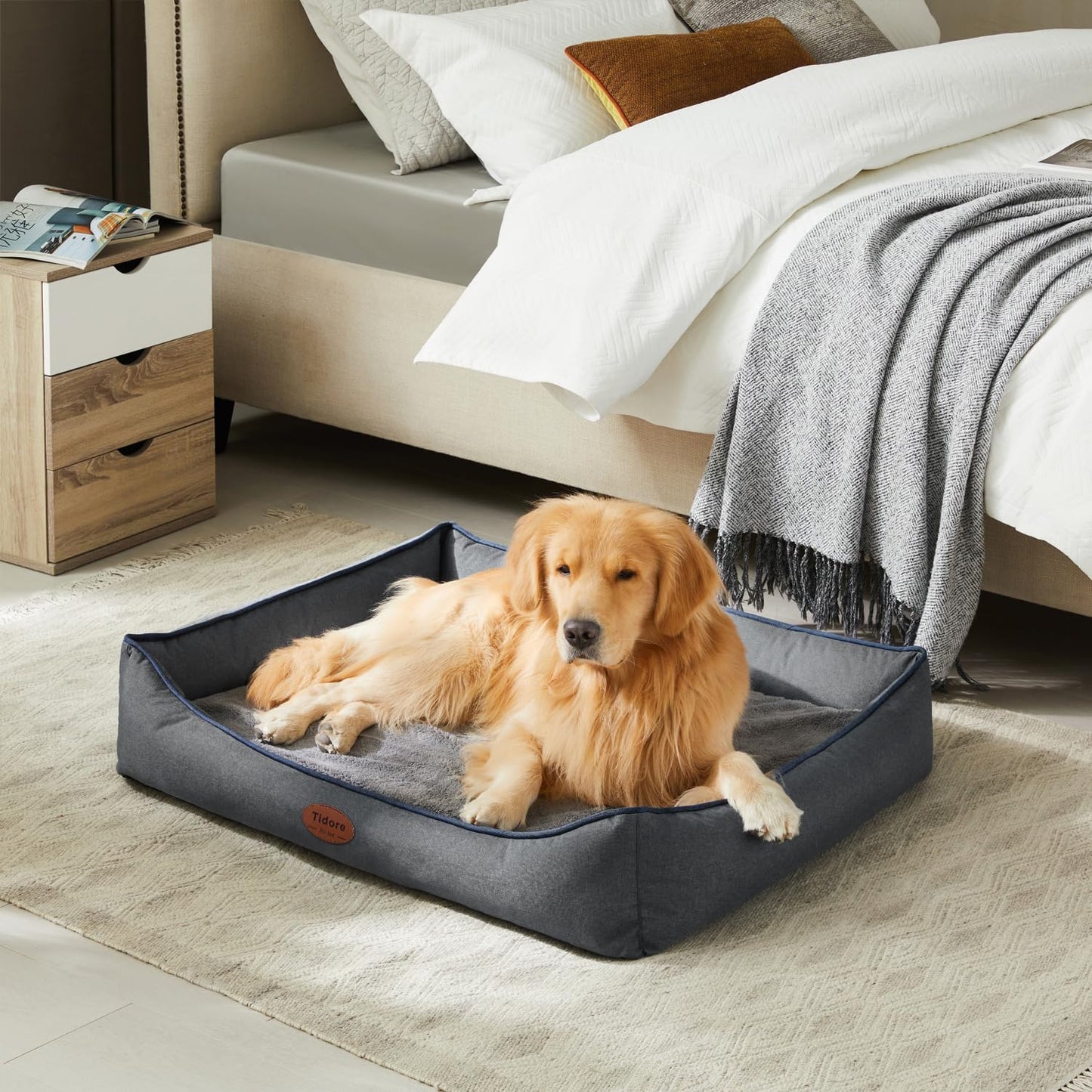 Orthopedic Dog Beds for Medium Dogs, Durable Egg Crate Foam Sofa Dog Bed wit Washable Removable Cover,Waterproof Lining,Pet Bed for Large Dogs (Dark Grey, 39.4" L x 31.5" W x 7.4" Th)
