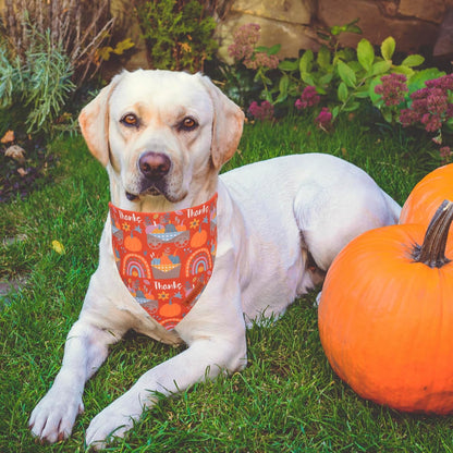 ADOGGYGO Thanksgiving Dog Bandana - Blue Orange Pumpkin Scarf, Adjustable Fit Fall Bandanas for Extra Large Dogs Pets (X-Large)