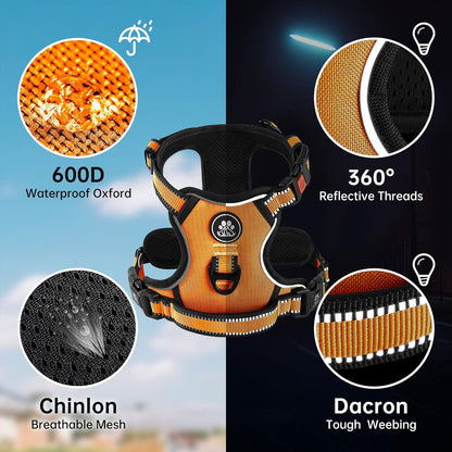 NESTROAD No Pull Dog Harness,Adjustable Oxford Dog Vest Harness with Leash,Reflective No-Choke Pet Harness with Easy Control Soft Handle for Small Medium Dogs(Medium,Orange)