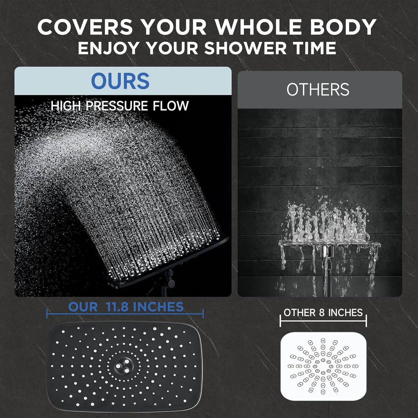 Veken Wide Rain Shower Head with 6 Modes Handheld Water Spray，High Pressure Showerhead Combo with Arm for Bathroom Accessories，Home Decor Adjustable Dual Shower with Anti-Clog Nozzles，Matte Black