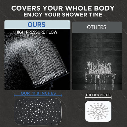 Veken Wide Rain Shower Head with 6 Modes Handheld Water Spray，High Pressure Showerhead Combo with Arm for Bathroom Accessories，Home Decor Adjustable Dual Shower with Anti-Clog Nozzles，Matte Black