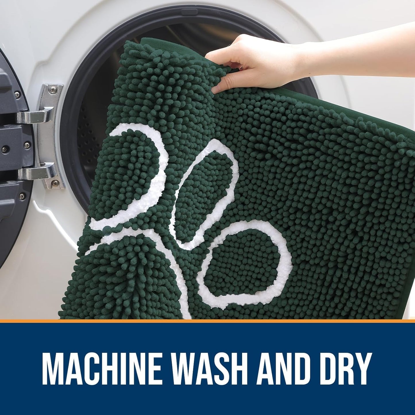 OLANLY Door Mat for Muddy Dog Paws 30x20, Absorbent Chenille Mud Doormat with Paw Print Design, Non-Slip Washable Doormat for Indoor Entryway, Quick-Dry Pet Bed Mats for Dirty Dogs, Blackish Green