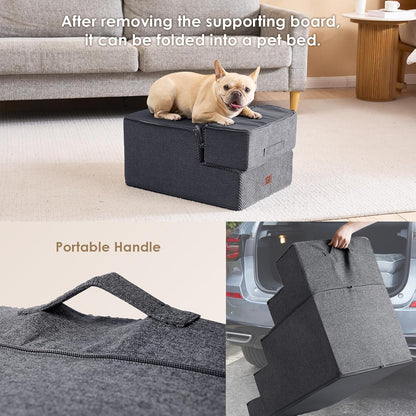 EHEYCIGA Dog Stairs for Small Dogs 16.5" H, 3-Step Extra Wide Dog Steps for Couch Sofa and Chair, Pet Steps for Medium Cats, Non-Slip Balanced Pet Ramp Indoor, Grey