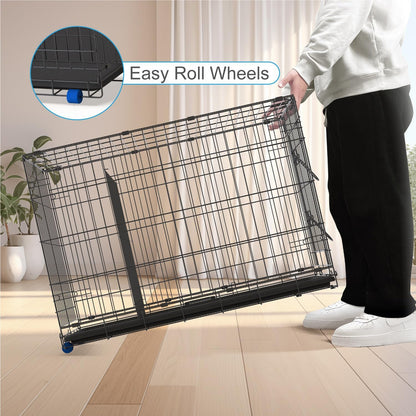 PetsTuff Great CRATES 36” Large Dog Crate - Heavy-Duty Dog Kennel with Divider Panel for Pets 40-60 lbs - Durable Leaf-Proof Tray - Foldable, Carry Handle & Wheels for Easy Moving