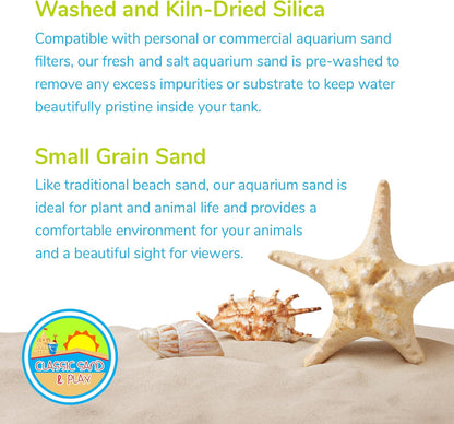 CLASSIC SAND & PLAY Natural Aquarium Sand for Freshwater and Saltwater Tanks, 40 lb. Bag, Improves Filter Life and Filtration Process, Pre-Washed Fine Sand, Green