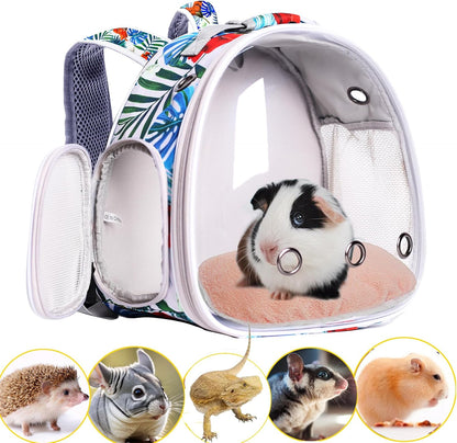 Hamster Backpack Carrier,Bearded Dragon Carrier Backpack for Kids with Clear Bubble Window,Small Animal Travel Backpack for Guinea pig Hedgehog Rat,Sugar Glider Airline Approved (Multicolor, Backpack)