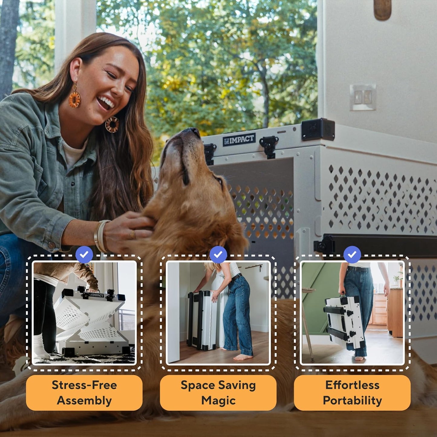 Impact Collapsible Dog Crate - Foldable Hard Crate for Large Dogs - Heavy Duty Travel Kennel with Powder-Coated Aluminum - Quick Setup for Indoor & Outdoor (Gray, 40" (40.5" L x 23" W x 29" H))