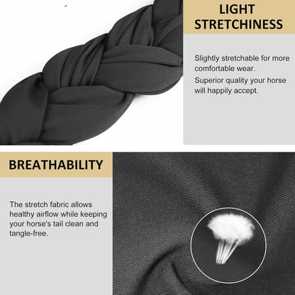 Harrison Howard 3 Tube Stretchy Fabrics Adjustable Closure Lightweight Horse Tail Bag for Horses Braid-in Tail Bag