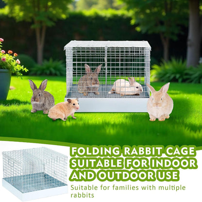 Folding Rabbit Cage, 18 x 18 x 14 in Portable Bunny Carrier with Tray and Handles for Transport, Trave or Temporary Housing, Indoor Outdoor Pet Habitat Animal Enclosure