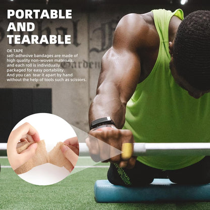 OK TAPE Self Adherent Cohesive Bandages Wrap - 6Packs, 4" x 5 Yards, Non-Woven Self Adhesive Bandage Wrap for Thumb, Finger, Wrist, Ankle, Vet Wrap Bandages Tape (Beige)