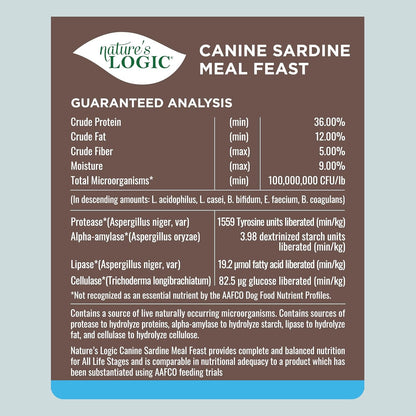 NATURE'S LOGIC Dry Dog Food - 100% Natural - No Synthetics - for All Ages, Sizes, Breeds - Free from Common Allergens, High Protein - Sardine Meal Feast, 13lbs
