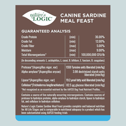 NATURE'S LOGIC Dry Dog Food - 100% Natural - No Synthetics - for All Ages, Sizes, Breeds - Free from Common Allergens, High Protein - Sardine Meal Feast, 25lbs