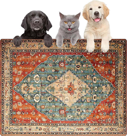 Large Boho Dog Cat Food Mats for Floors, Absorbent Dog Bowl Mat for Food and Water Dispenser Mat, Quick Dry Pet Supplies (Dark Vintage, 40 * 32)
