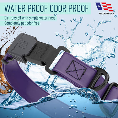 Dogline Biothane Waterproof Dog Collar with Herm Sprenger Stainless Steel Quick Release Buckle – Heavy Duty Tactical Durable Collar for Dogs – Comfortable and Safe Pet Collar, W 3/4" L 12-19", Purple