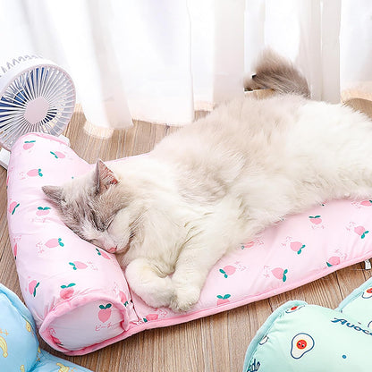 PUMYPOREITY Cooling Dog Bed, Pet Cooling Mat with Pillow, Ice Silk Cooling Dog Blanket, Self Cooling Pad for Cat,Dog, Washable Summer Pet Mat for Kennel, Crates, Sofa, Floor, Blue, L