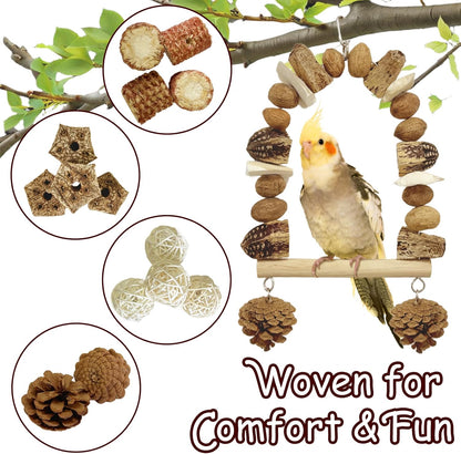 Nut Perch Stand with Interchangeable Materials – Natural, Safe Bird Playset for Beak Exercise & Mental Stimulation