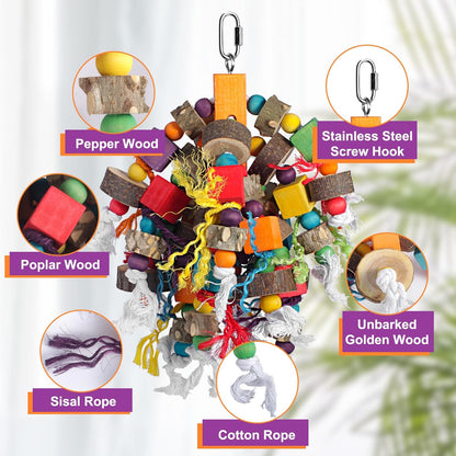 Parrot Toys 15.7 Inch Natural Material Bird Toys for Medium & Large Parrots Macaw Cockatiels Parakeets Cockatoo Conure Pet Bird Supplies