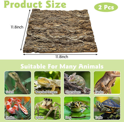 kathson 2Pcs 11.8” L x 11.8” W Cork Tile Background Bark Terrarium Backdrop Wall Decor Cork Bark for Reptiles Reptile Climbing Mat for Spider Gecko Lizard Bearded Chameleon Dragon Turtle Snake