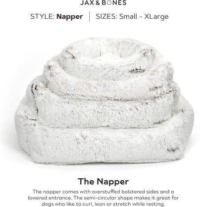 Jax & Bones Dog Napper - Machine Washable Shag Bed for Dogs - Extra Heavy Duty Bolstered Sides - Large White Dog Mat | 40 x 32 Inches