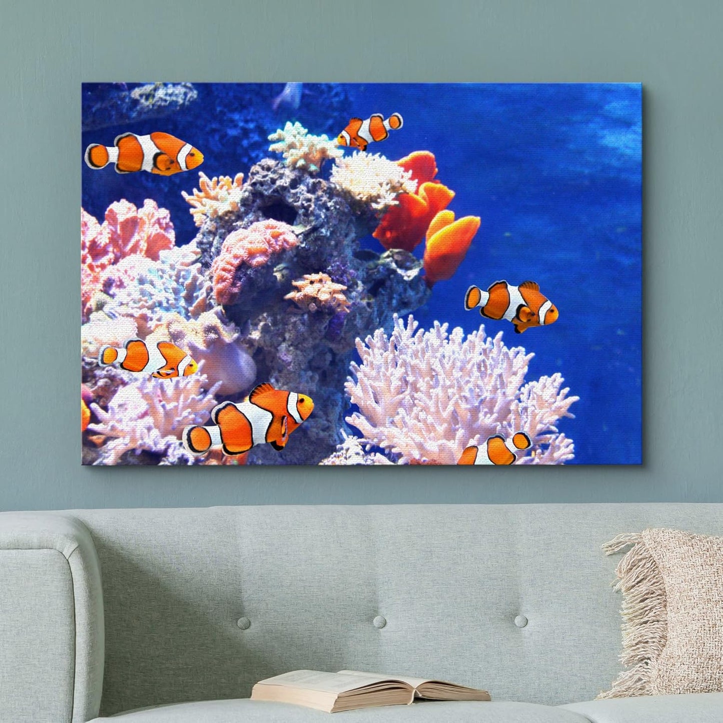 wall26 Canvas Print Wall Art Clownfish Underwater Tropical Coral Reef Nature Animals Photography Realism Rustic Scenic Landscape Wilderness Earth Colorful for Living Room, Bedroom, Office - 32"x48"